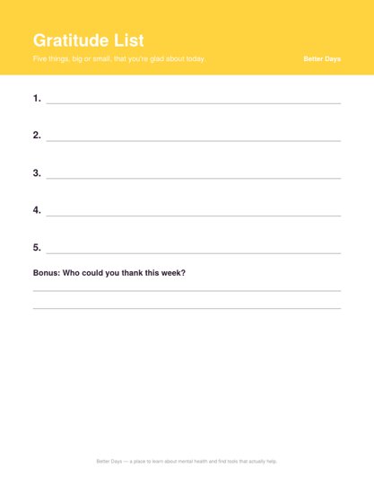 Gratitude List worksheet preview