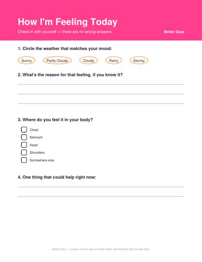 How I'm Feeling Today worksheet preview