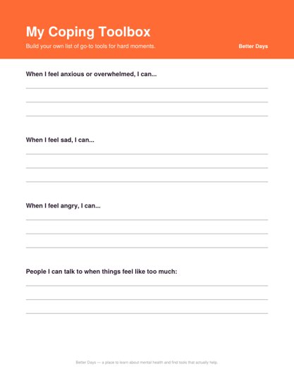 My Coping Toolbox worksheet preview